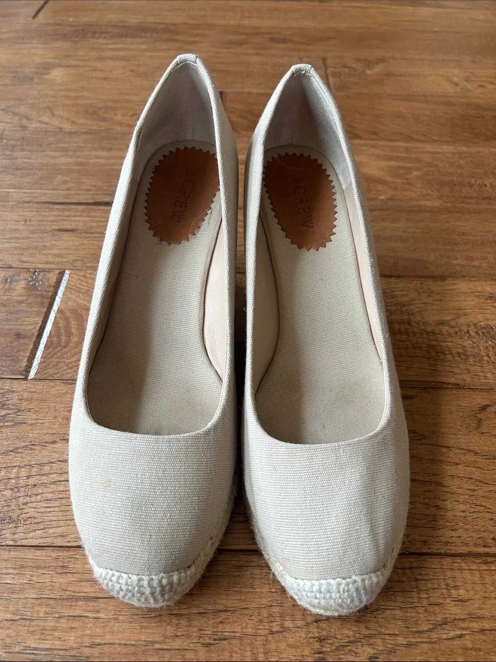 J. Crew Seville Espadrille Wedge Heels Neutral Tan Canvas Size 9.5